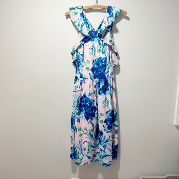 Lilly Pulitzer Rory Dress Pink Tropics Sweet Pea Size 8 Halter Style Pockets - Picture 3 of 12